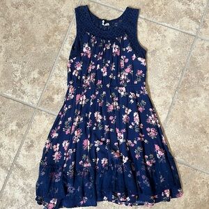 Kid’s Navy Blue and Floral Pretty Dress Lace Detail